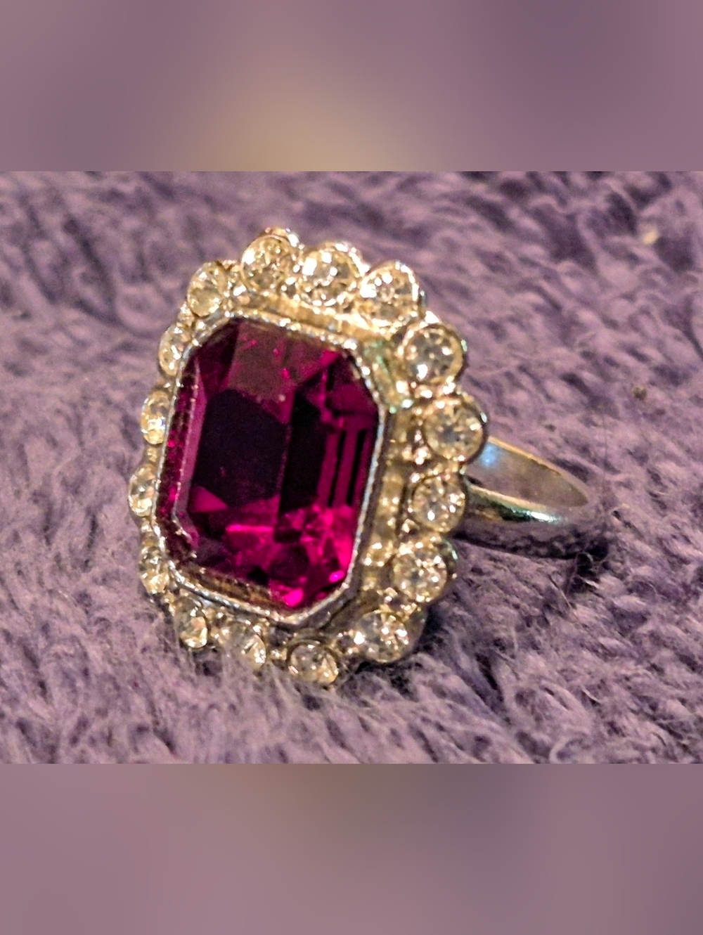 Classic Ruby Halo Statement Ring - Sparkling Pink Center
